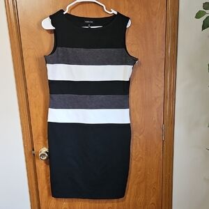 Voir Voir Monochrome Striped Midi Dress